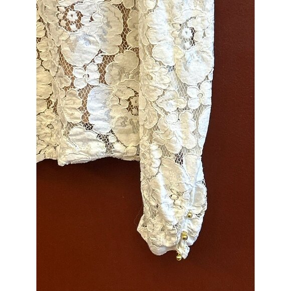 Wayf Women's Cream Emma Puff Sleeve Lace Top Size Large Ruffled Collar Camisole - Picture 2 of 7